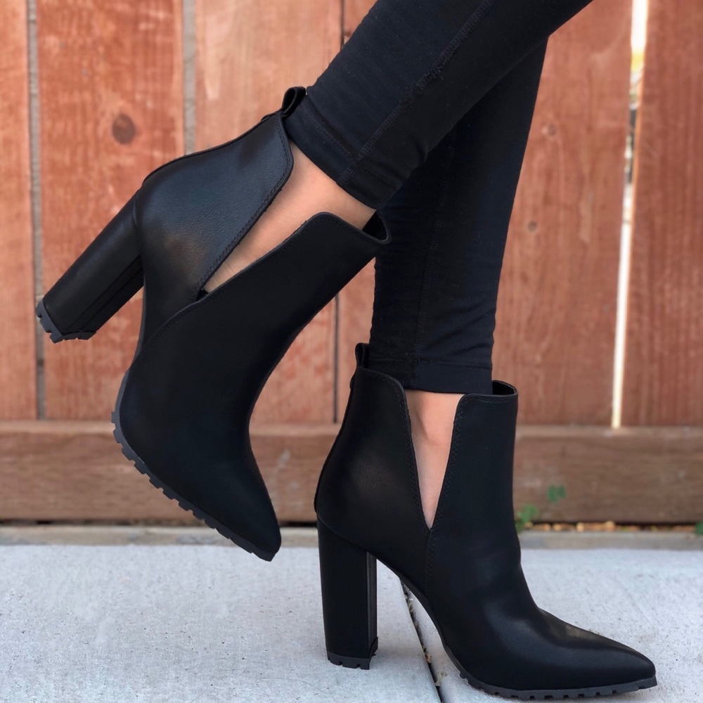 Black Ankle High Block Chunky Heel Booties - Picture 2 of 14